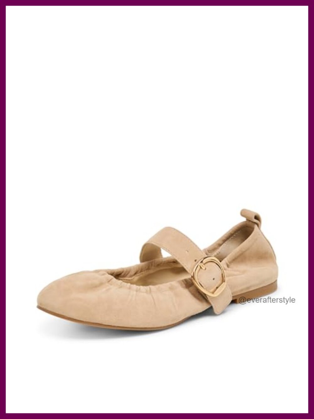 Suede Ballet Flats with Mary Jane Strap and Gold Buckle